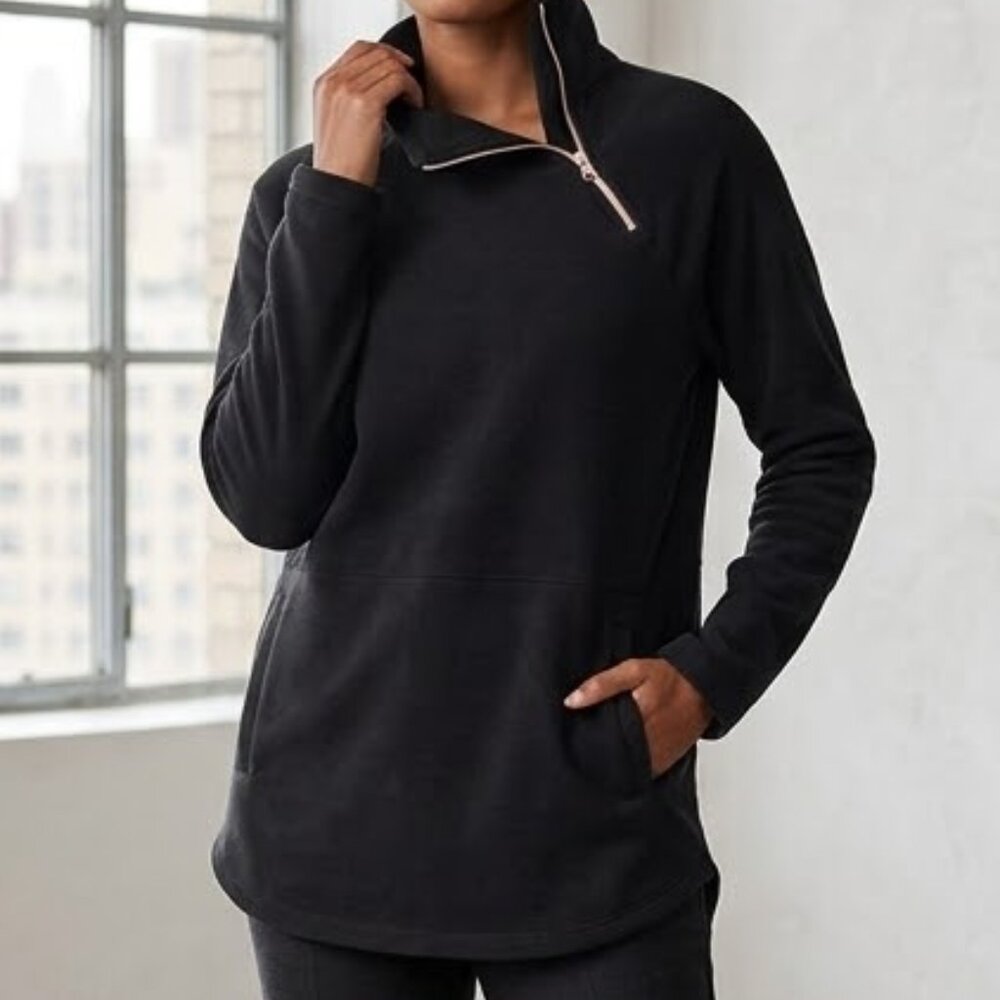 Asymmetric Quarter Zip Fleece Tunic Pullover Xersion Black‎ S Small